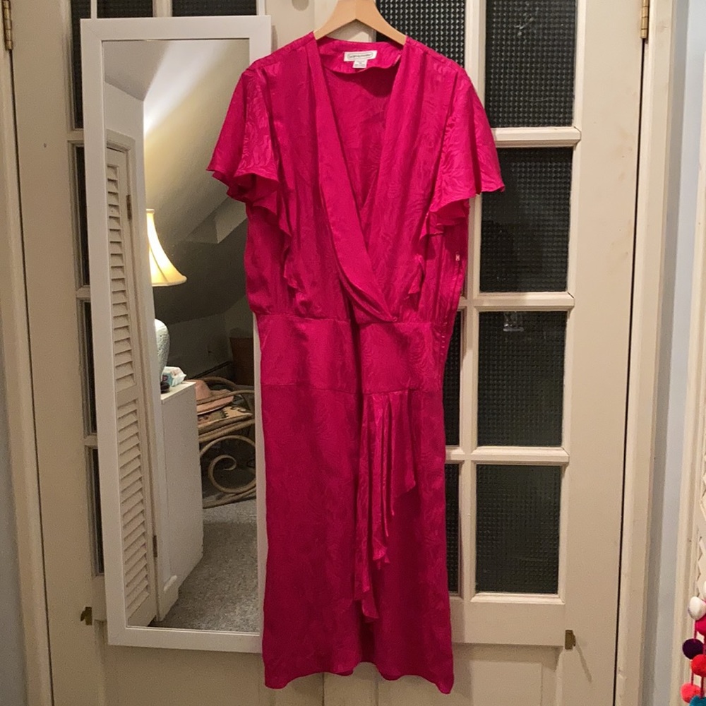 Vintage 1980s silk jacquard ruffle flounce dress